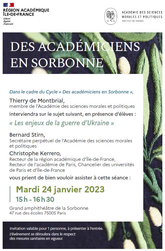 Des académiciens à la Sorbonne, conférence janvier 2023